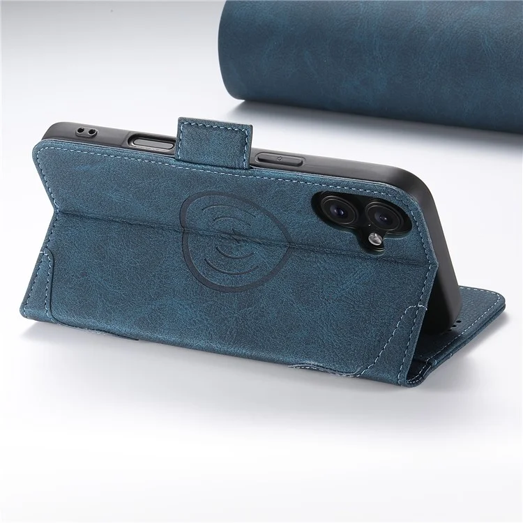 SUTENI J07 Pour Iphone 16 Plus Case Compatible Avec Magsafe Litchi Texture le Cuir de Portefeuille Couverture de Téléphone - Bleu
