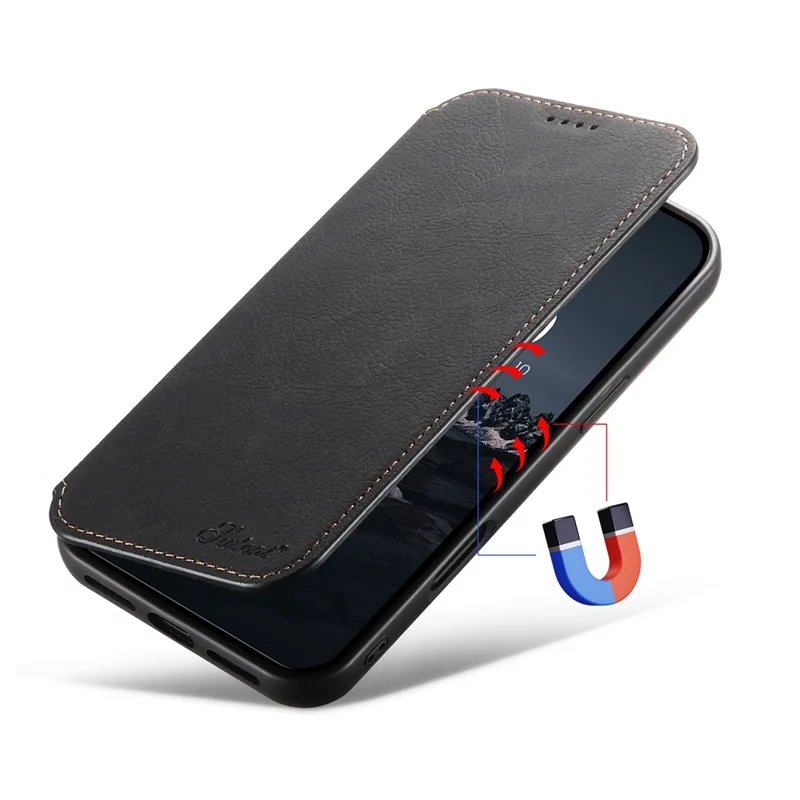 SUTENI J06 Per iPhone 16 Plus Case Texture Litchi Leather Wallet Phone Shell Compatibile con MagSafe - Nero