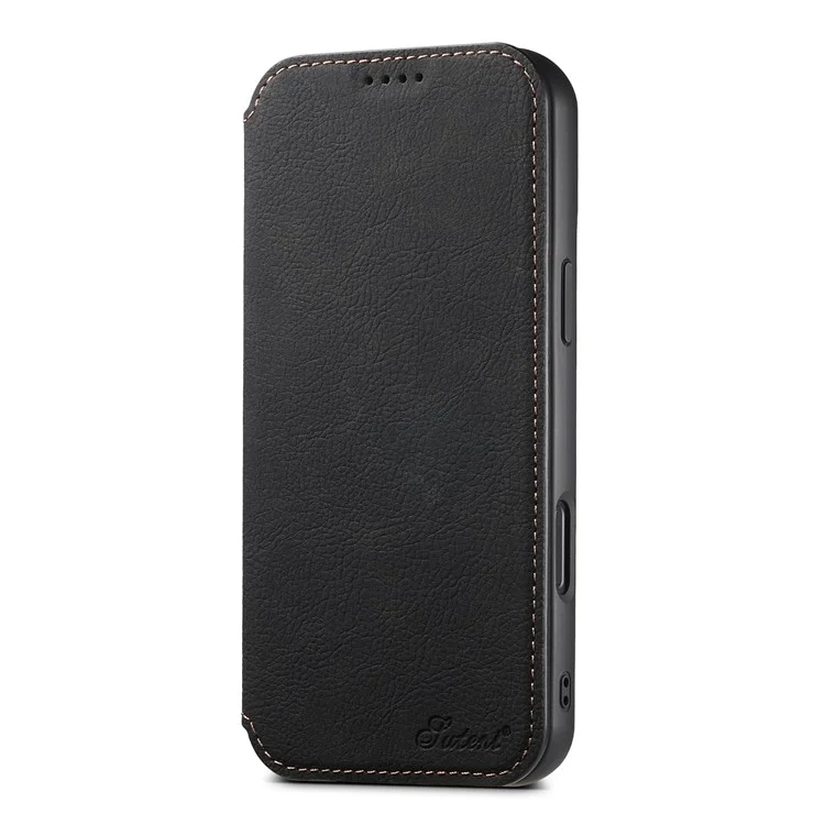 SUTENI J06 Per iPhone 16 Plus Case Texture Litchi Leather Wallet Phone Shell Compatibile con MagSafe - Nero