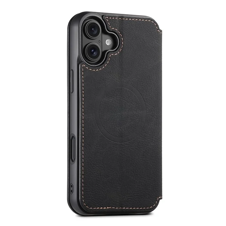 SUTENI J06 Per iPhone 16 Plus Case Texture Litchi Leather Wallet Phone Shell Compatibile con MagSafe - Nero