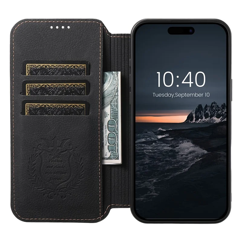 SUTENI J06 For iPhone 16 Pro Max Case Litchi Texture Leather Wallet Phone Shell Compatible with MagSafe - Black