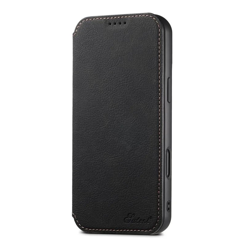 SUTENI J06 For iPhone 16 Pro Max Case Litchi Texture Leather Wallet Phone Shell Compatible with MagSafe - Black