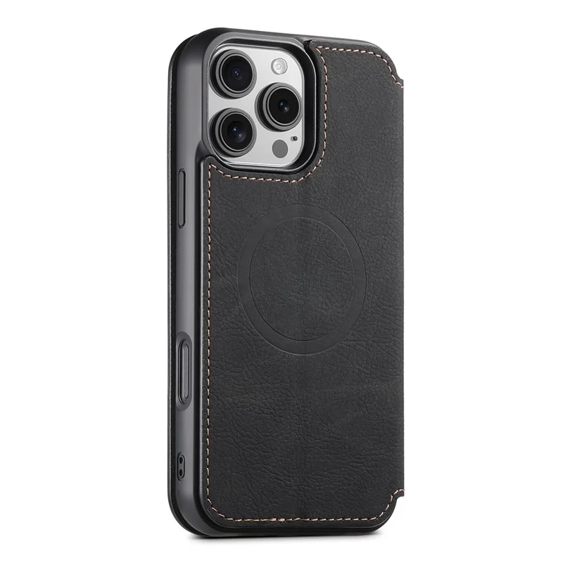 SUTENI J06 For iPhone 16 Pro Max Case Litchi Texture Leather Wallet Phone Shell Compatible with MagSafe - Black