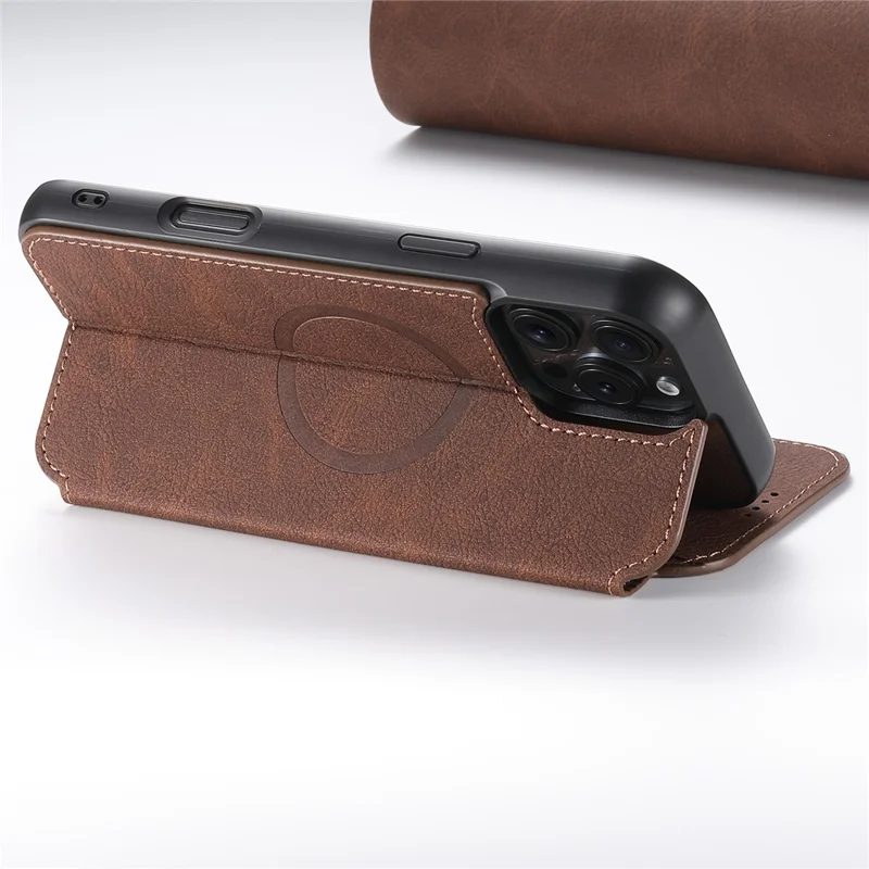 SUTENI J06 Voor iPhone 16 Pro hoesje Litchi-structuur Lederen portemonnee telefoonhoes compatibel met MagSafe - Bruin