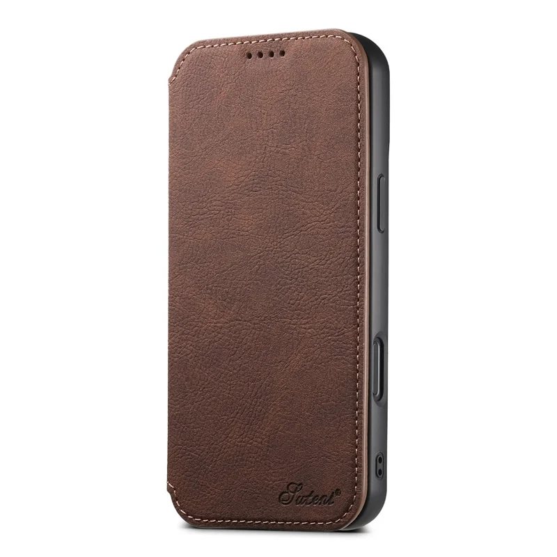 SUTENI J06 Voor iPhone 16 Pro hoesje Litchi-structuur Lederen portemonnee telefoonhoes compatibel met MagSafe - Bruin