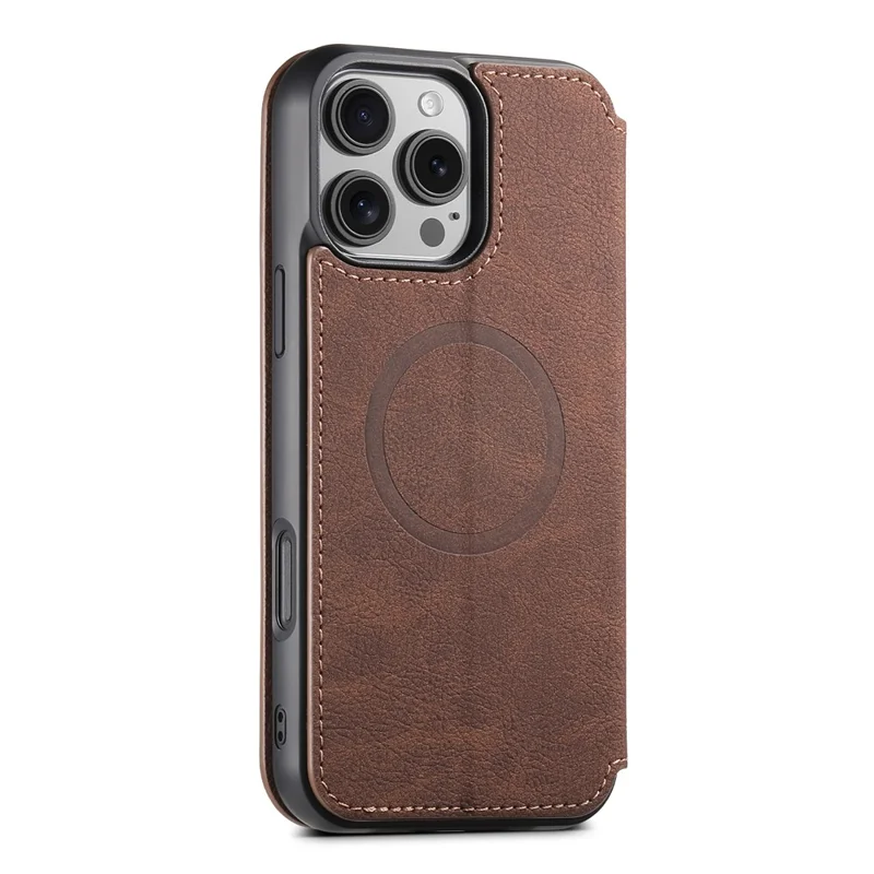 SUTENI J06 Voor iPhone 16 Pro hoesje Litchi-structuur Lederen portemonnee telefoonhoes compatibel met MagSafe - Bruin