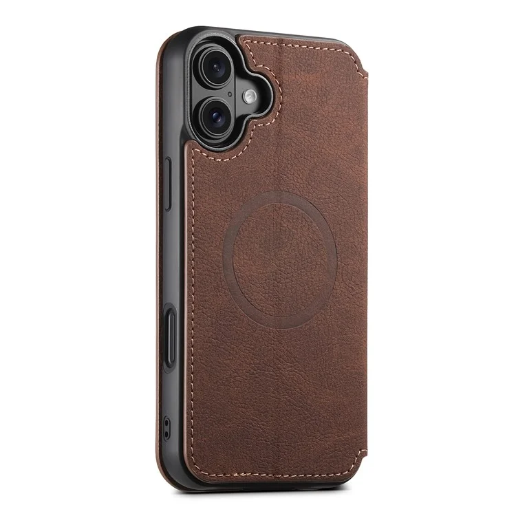 SUTENI J06 For iPhone 16 Case Litchi Texture Leather Wallet Phone Shell Compatible with MagSafe - Marrón
