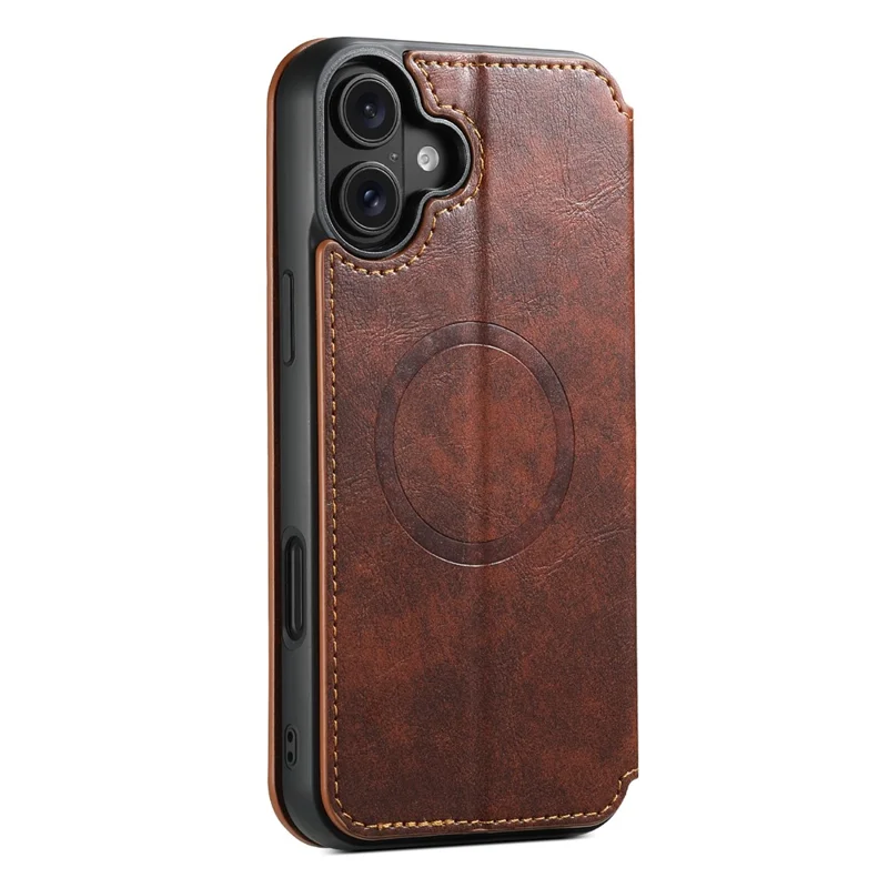 SUTENI J06 Pour Iphone 16 Plus Case Compatible Avec Magsafe Textured PU Leather Flip Phone Cover - Kaki