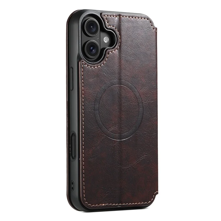 SUTENI J06 Pour L'iphone 16 Compatible Avec Magsafe Textured PU Leather Flip Phone Cover - Brun