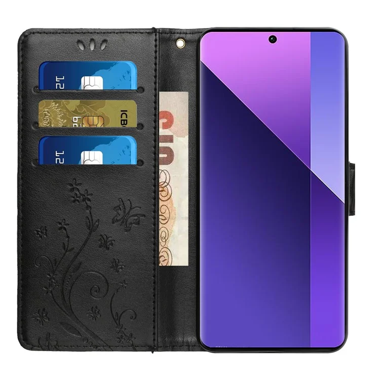 Pour Xiaomi Poco C75 4G / Redmi 14R 5G / 14C 4G Étui Motif Impression Cuir PU Housse de Téléphone Portefeuille avec Sangle - Noir