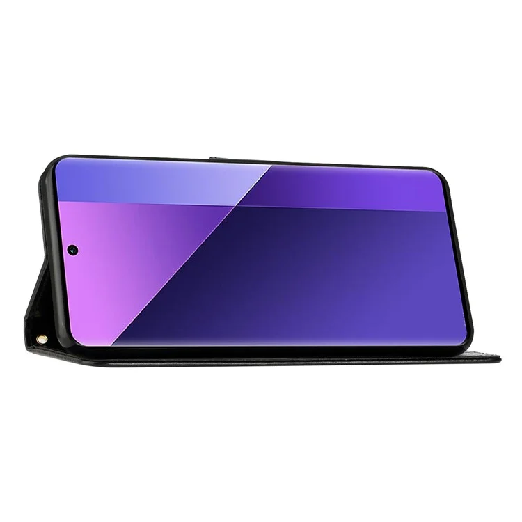 Pour Xiaomi Poco C75 4G / Redmi 14R 5G / 14C 4G Étui Motif Impression Cuir PU Housse de Téléphone Portefeuille avec Sangle - Noir