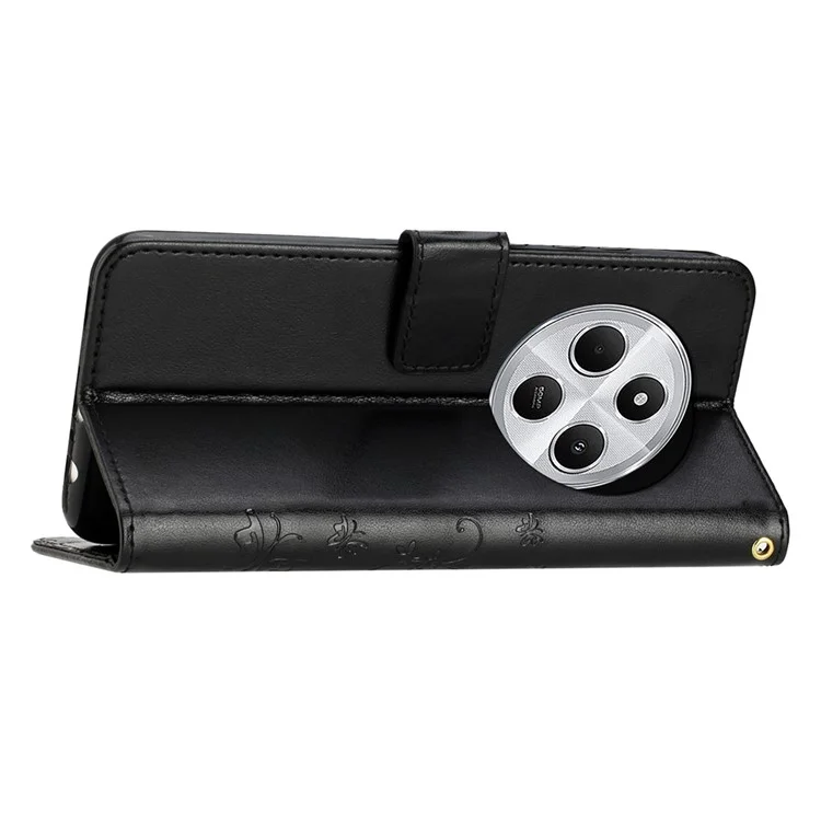 Pour Xiaomi Poco C75 4G / Redmi 14R 5G / 14C 4G Étui Motif Impression Cuir PU Housse de Téléphone Portefeuille avec Sangle - Noir