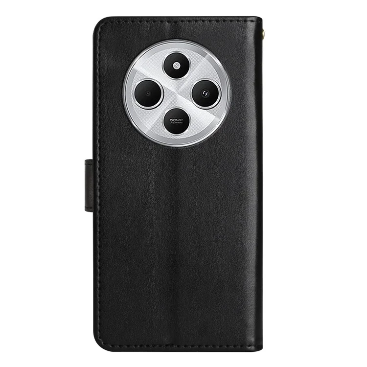 Pour Xiaomi Poco C75 4G / Redmi 14R 5G / 14C 4G Étui Motif Impression Cuir PU Housse de Téléphone Portefeuille avec Sangle - Noir