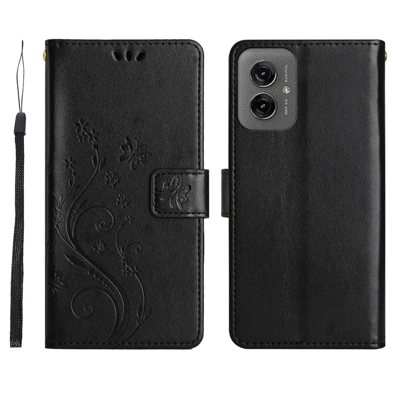 For Motorola Moto G55 5G Case Pattern Imprint PU Leather Phone Wallet Cover with Strap - Black
