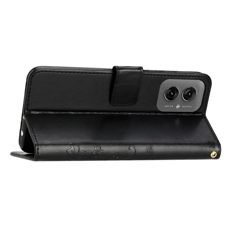 For Motorola Moto G55 5G Case Pattern Imprint PU Leather Phone Wallet Cover with Strap - Black