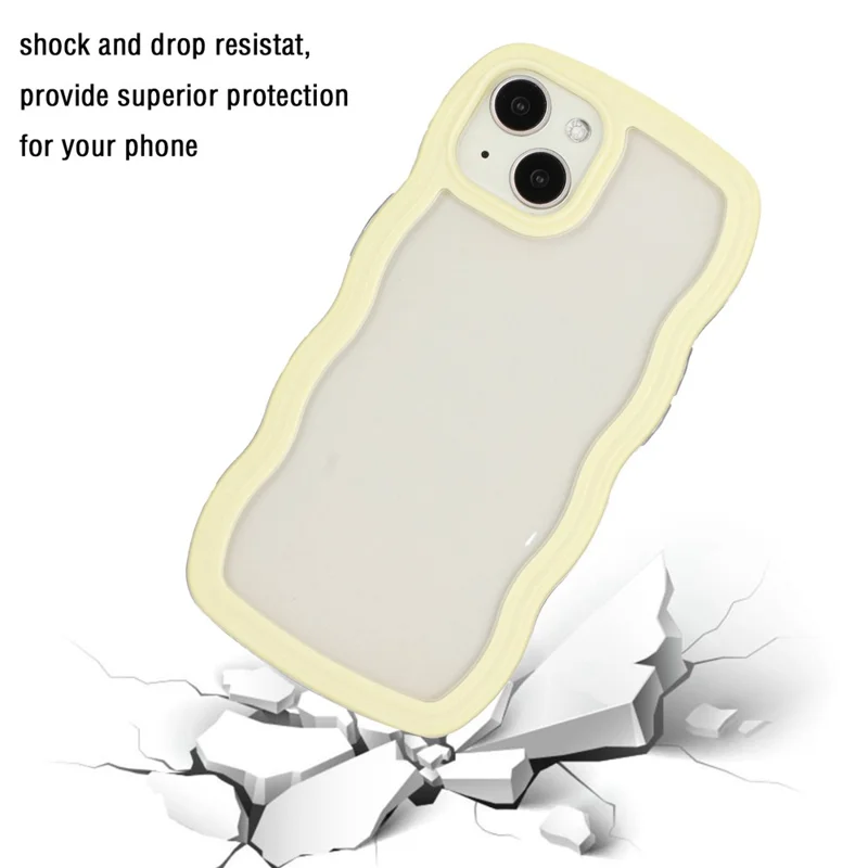 For iPhone 14 Wave Edge Color Frame Transparent Back Cover PC + TPU Phone Protective Case - Yellow