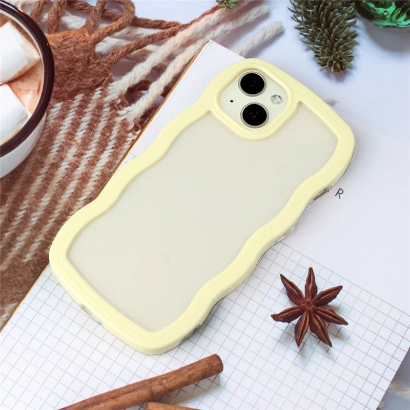 For iPhone 14 Wave Edge Color Frame Transparent Back Cover PC + TPU Phone Protective Case - Yellow