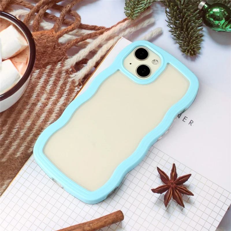 Per iPhone 14 Wave Edge Color Frame Transparent Back Cover PC + TPU Phone Protective Case - Blu