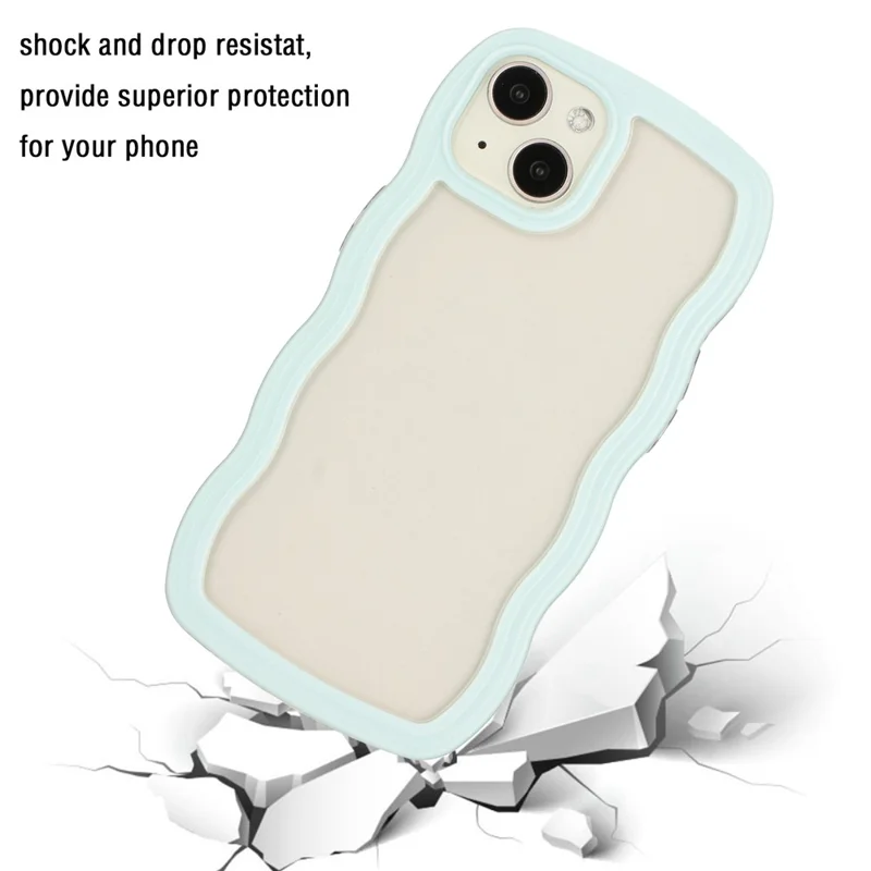 Voor iPhone 14 Golfrand Kleurframe Transparante Achterkant Hoesje PC + TPU Beschermhoes - Groen