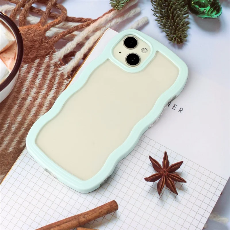 Voor iPhone 14 Golfrand Kleurframe Transparante Achterkant Hoesje PC + TPU Beschermhoes - Groen