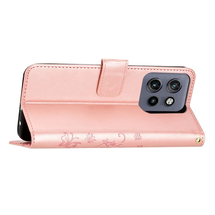 Per Motorola Edge 50 Neo 5G / Moto S50 5G / Thinkphone 25 5G Case Pattern Imprint PU Leather Phone Wallet Cover with Strap - Rose Gold