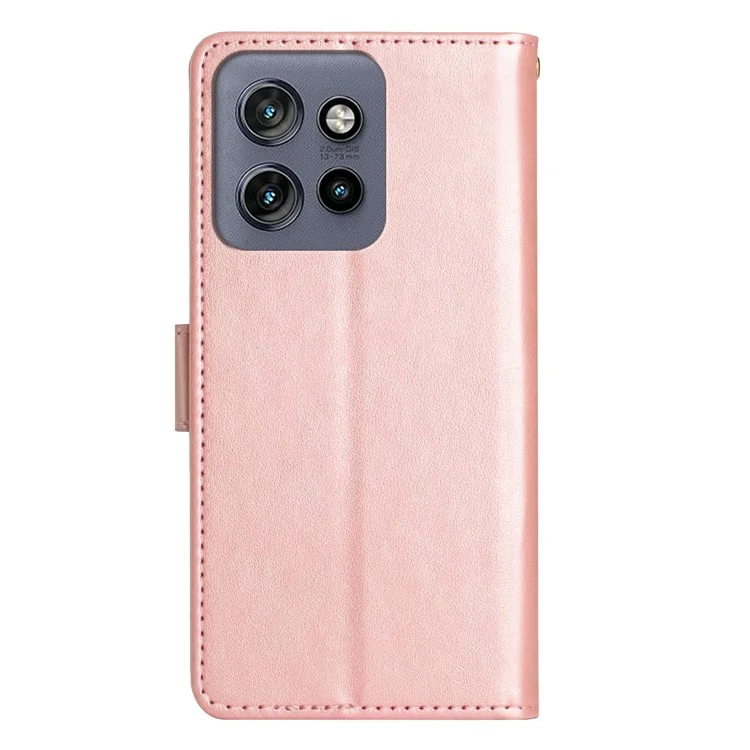 Per Motorola Edge 50 Neo 5G / Moto S50 5G / Thinkphone 25 5G Case Pattern Imprint PU Leather Phone Wallet Cover with Strap - Rose Gold