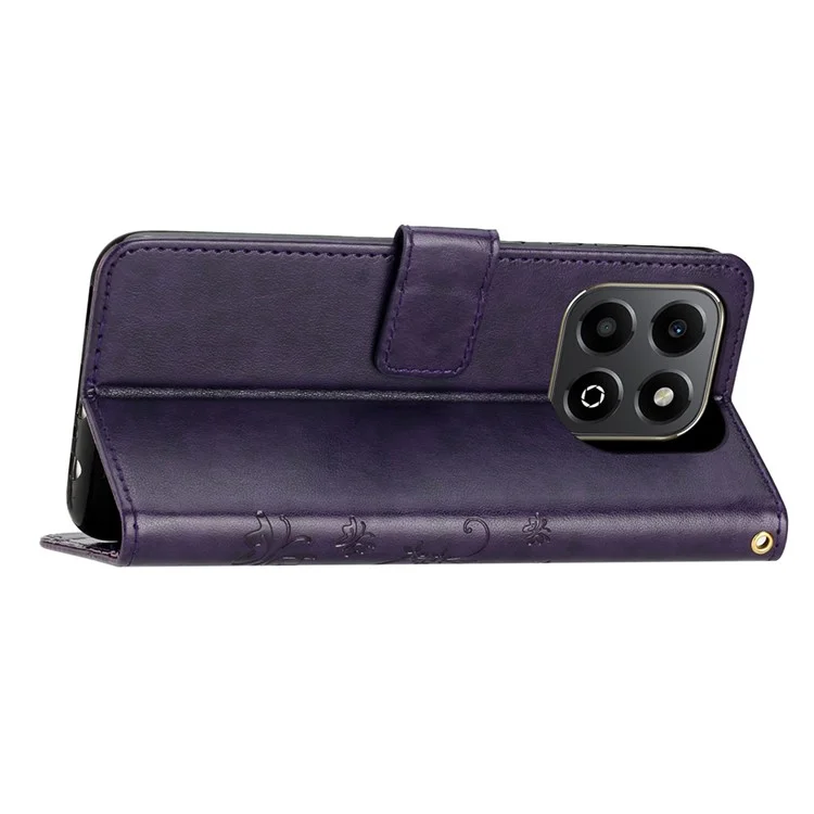 For Honor X7c 4G / 200 Smart 5G Case Pattern Imprint PU Leather Phone Wallet Cover with Strap - Dark Purple