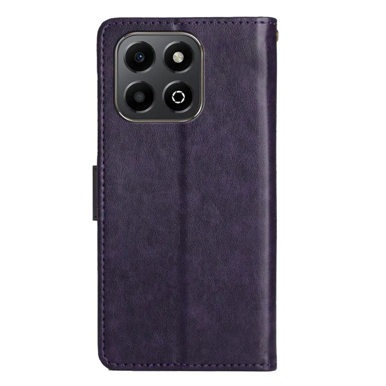 For Honor X7c 4G / 200 Smart 5G Case Pattern Imprint PU Leather Phone Wallet Cover with Strap - Dark Purple