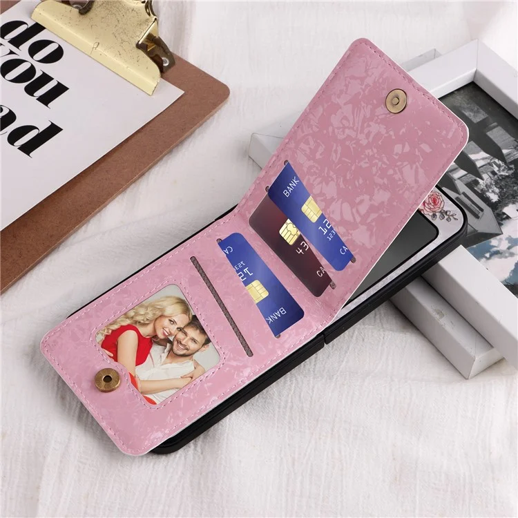 Для Samsung Galaxy Z Flip6 5G / Flip5 5G Case Pattern Putle Pu+tpu Chop Cover Card Card Card Card Card - Роза
