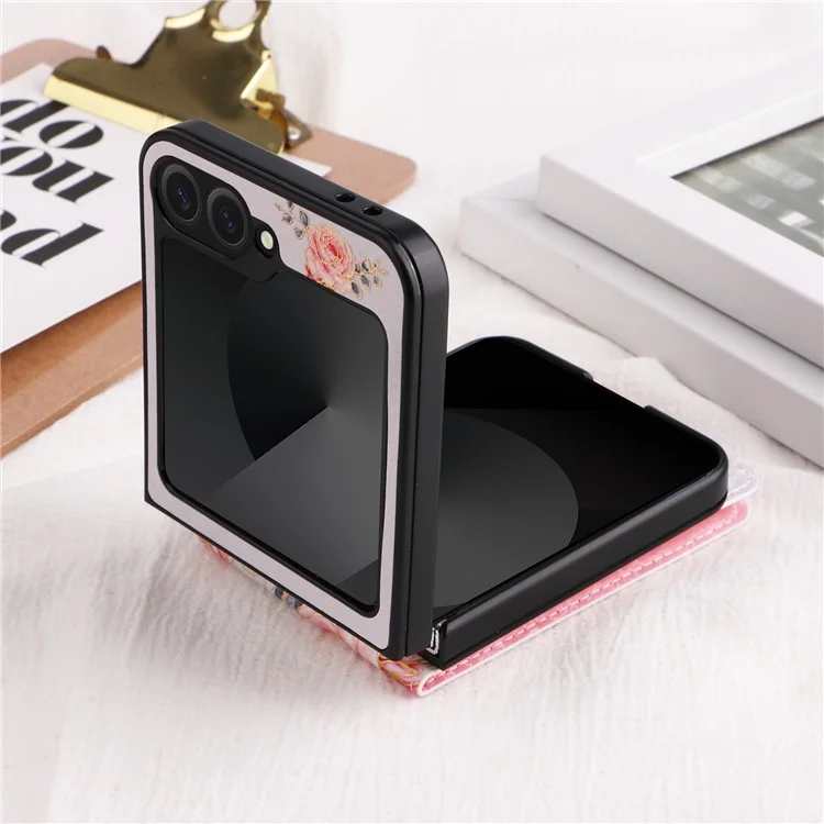 Для Samsung Galaxy Z Flip6 5G / Flip5 5G Case Pattern Putle Pu+tpu Chop Cover Card Card Card Card Card - Роза