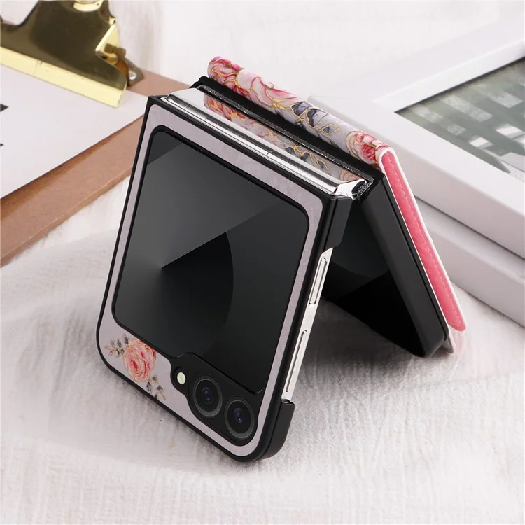 Для Samsung Galaxy Z Flip6 5G / Flip5 5G Case Pattern Putle Pu+tpu Chop Cover Card Card Card Card Card - Роза