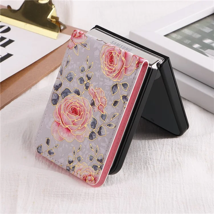 Для Samsung Galaxy Z Flip6 5G / Flip5 5G Case Pattern Putle Pu+tpu Chop Cover Card Card Card Card Card - Роза