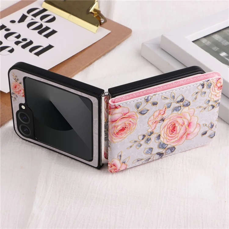 Для Samsung Galaxy Z Flip6 5G / Flip5 5G Case Pattern Putle Pu+tpu Chop Cover Card Card Card Card Card - Роза