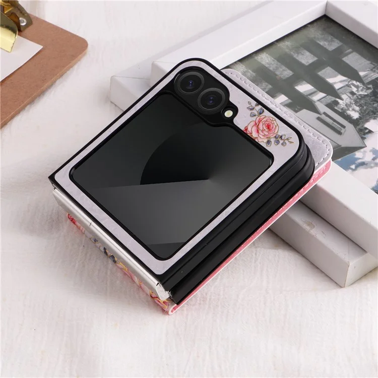 Для Samsung Galaxy Z Flip6 5G / Flip5 5G Case Pattern Putle Pu+tpu Chop Cover Card Card Card Card Card - Роза