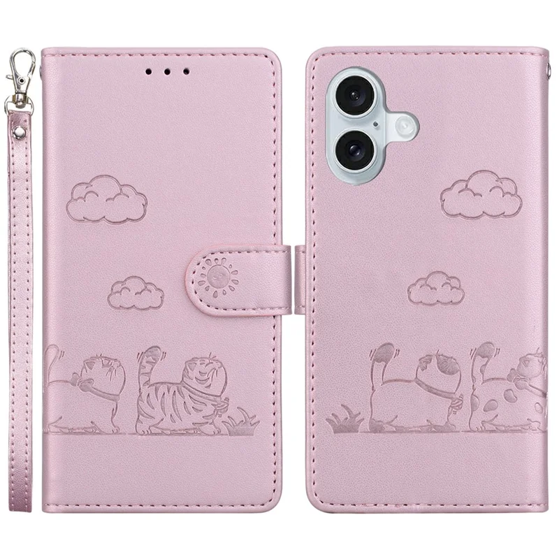 Pour Iphone 16 Case RFID Blocking Kitten Pattern Tpu + pu Leather Cover Téléphone - Rose