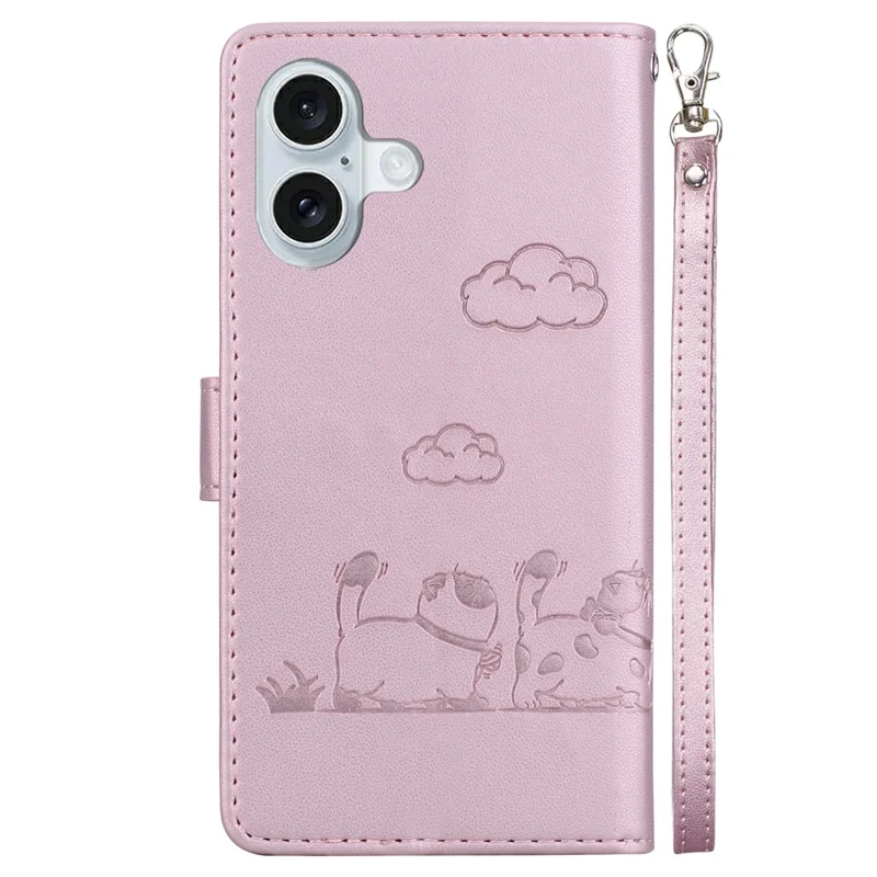 Pour Iphone 16 Case RFID Blocking Kitten Pattern Tpu + pu Leather Cover Téléphone - Rose