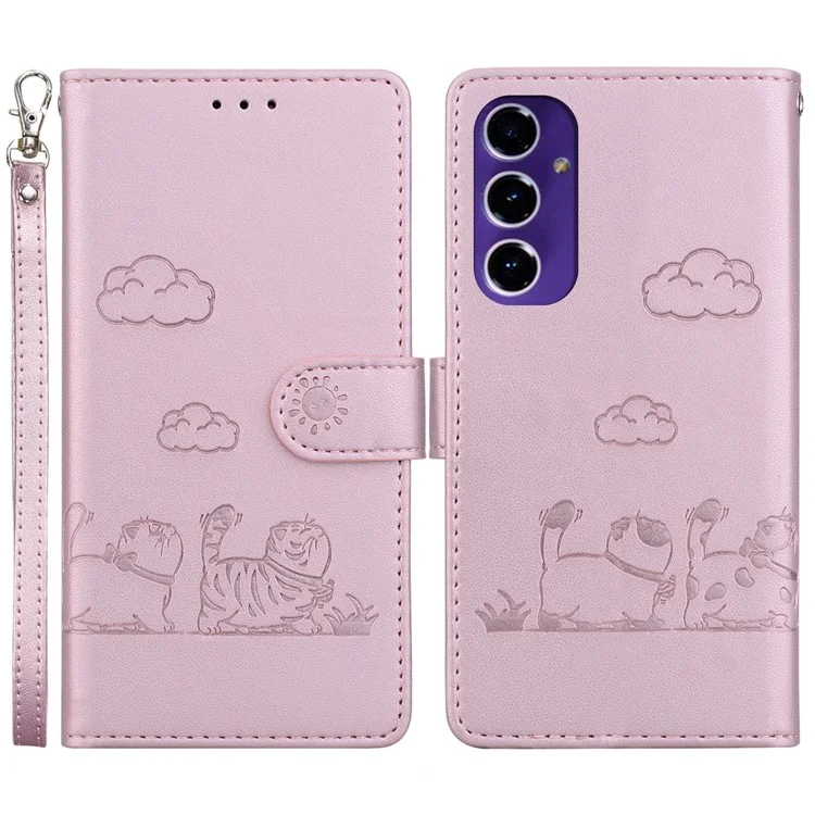 For Samsung Galaxy S24 FE Case RFID Blocking Kitten Pattern TPU+PU Leather Phone Cover - Pink