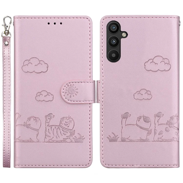 Для Samsung Galaxy A35 5G Case RFID Blocking Catten Pattern Tpu+pu - Розовый