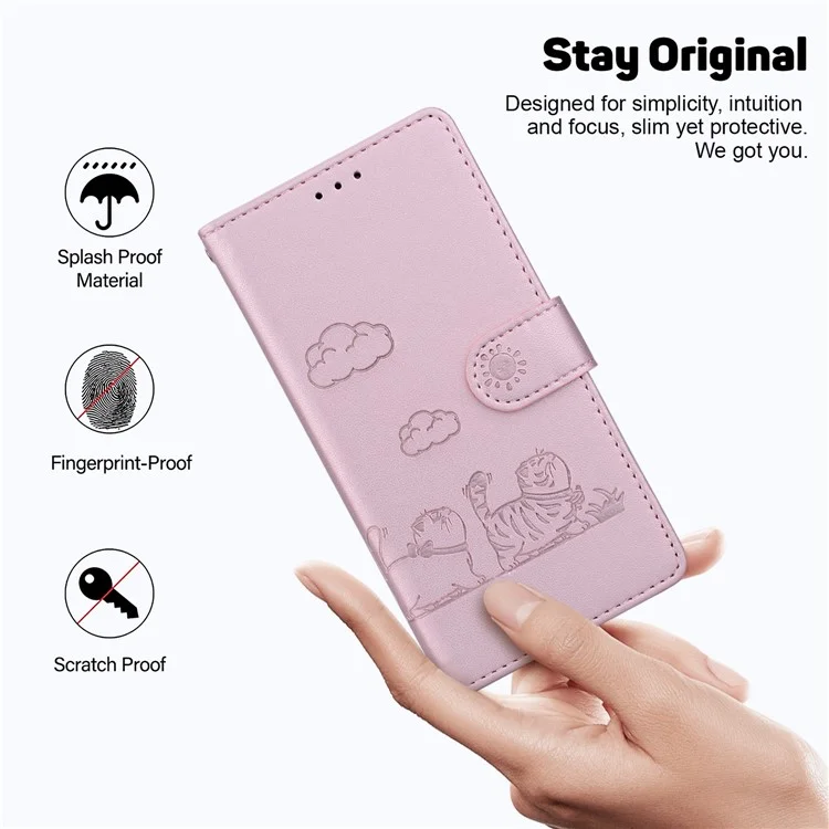Для Samsung Galaxy A35 5G Case RFID Blocking Catten Pattern Tpu+pu - Розовый