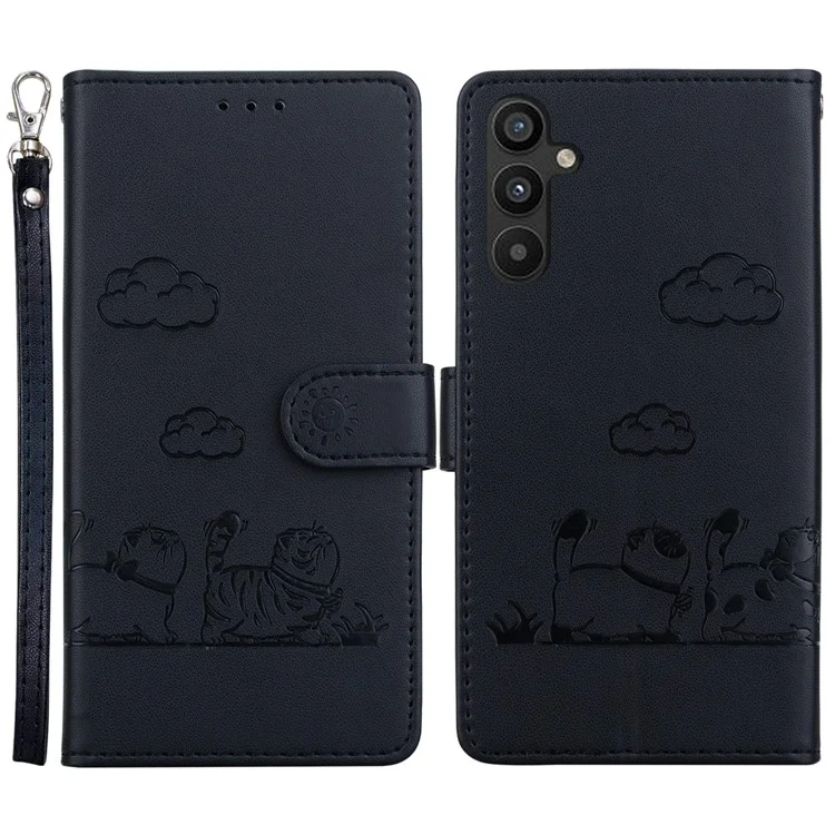 Per Samsung Galaxy A55 Case 5G RFID Bloccando il Pattern Gattino TPU+PU Copertina Per Telefono in Pelle pu - Nero