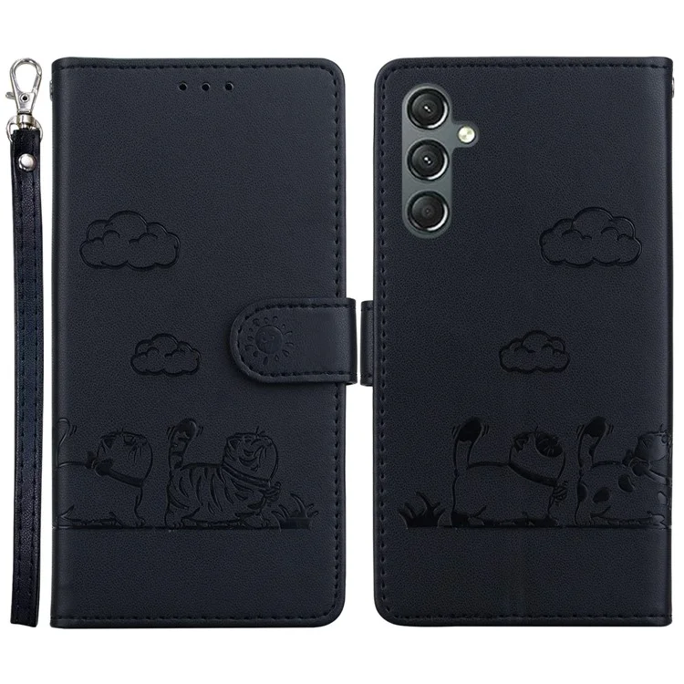 Для Samsung Galaxy A15 4G / 5G Case RFID Blocking Catten Pattern Tpu+pu - Черный