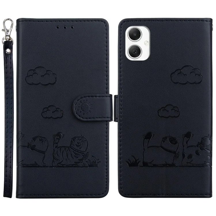 Для Samsung Galaxy A06 Case RFID Блокировка Котенка TPU+PU Кожаная Телефонная Крышка - Черный