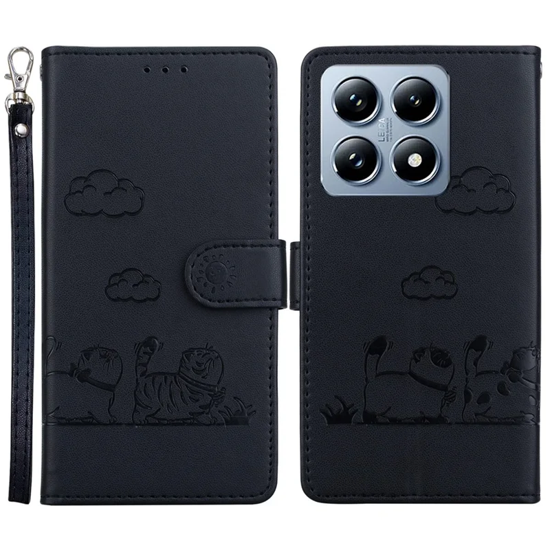 Pour Xiaomi 14T Pro Case RFID Blocking Kitten Pattern Tpu + pu Leather Cover - Noir