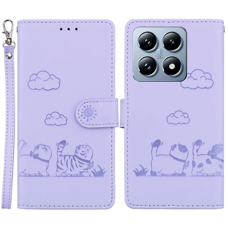 For Xiaomi 14T Pro Case RFID Blocking Kitten Pattern TPU+PU Leather Phone Cover - Purple