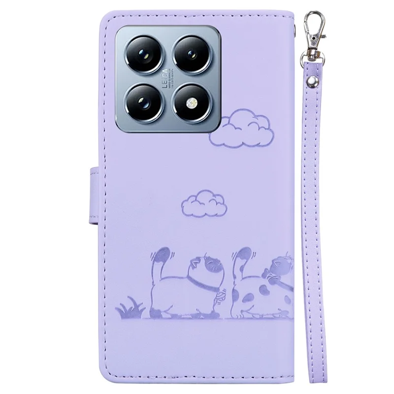 For Xiaomi 14T Pro Case RFID Blocking Kitten Pattern TPU+PU Leather Phone Cover - Purple