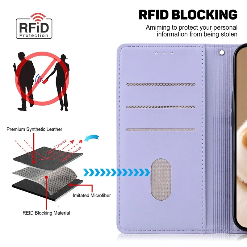 For Xiaomi 14T Pro Case RFID Blocking Kitten Pattern TPU+PU Leather Phone Cover - Purple