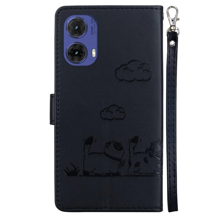 Para Motorola Moto G85 5G Case RFID Bloqueo Patrón de Gatito TPU+PU Pulo Cubierta Del Teléfono - Negro