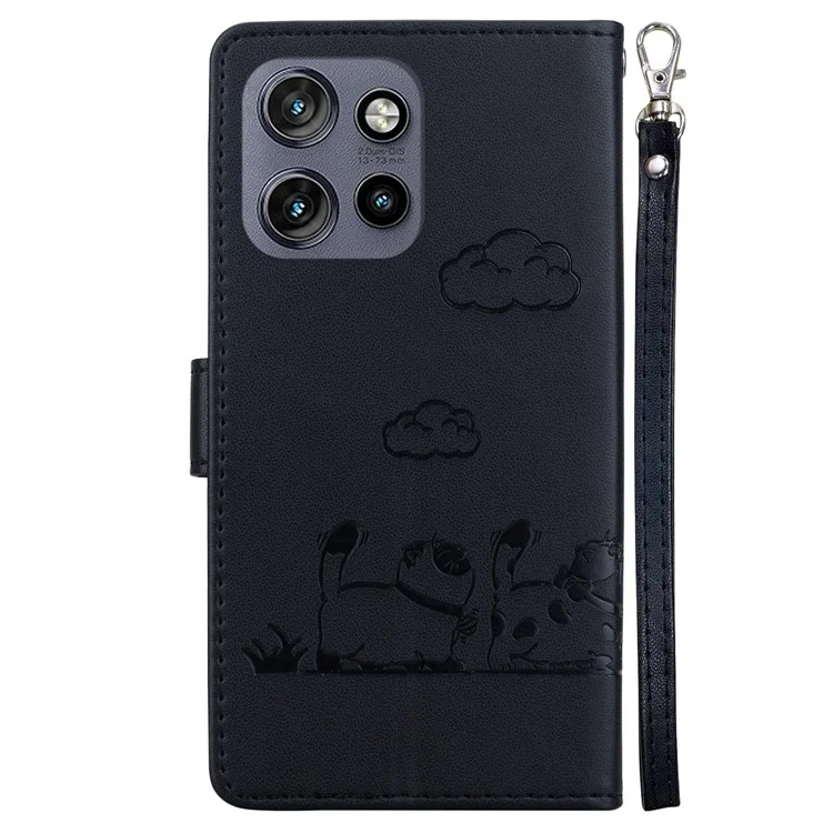 Para Motorola Edge 50 Neo 5G Case RFID Bloqueio de Gatinho TPU+PU Capela Tape - Preto