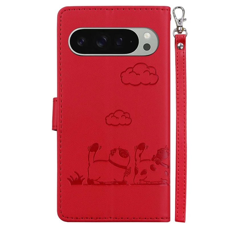 For Google Pixel 9 Pro / Pixel 9 Case RFID Blocking Kitten Pattern TPU+PU Leather Phone Cover - Red