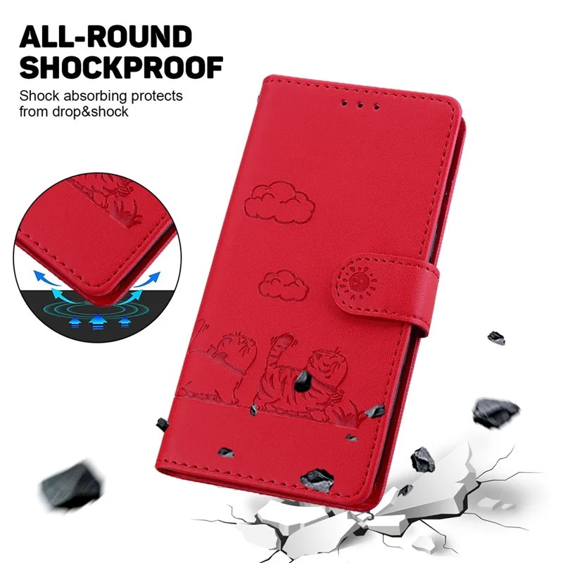 For Google Pixel 9 Pro / Pixel 9 Case RFID Blocking Kitten Pattern TPU+PU Leather Phone Cover - Red